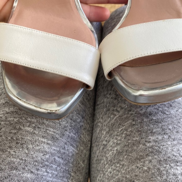 Anthropologie BNWT White and Silver High Block Heel Sandal Day to Evening ♥️🌈🔥 - Picture 8 of 8